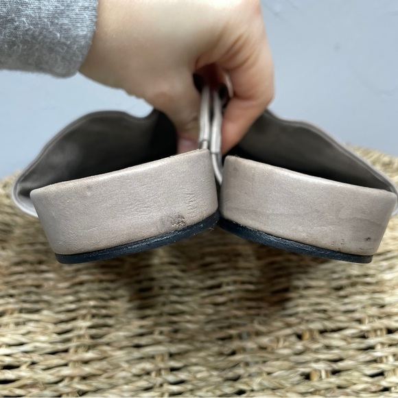 VINCE Oren Grey Neutral Leather Slip On Flat Mule Slipper Shoes Size 5 - Picture 4 of 7
